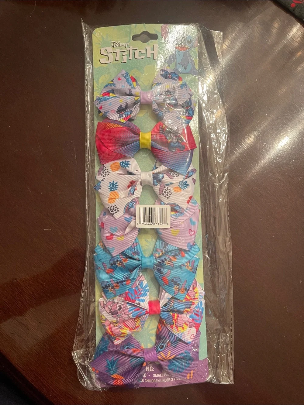 Disney Pastel & Bright Stitch Pattern Bow Clip Set 7 bows nwt